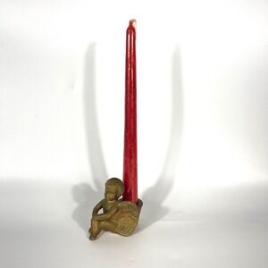 Vtg 90s Y2K Cherub Angel Candle Holder Gold Ceramic Taper Candles Romantic Decor
